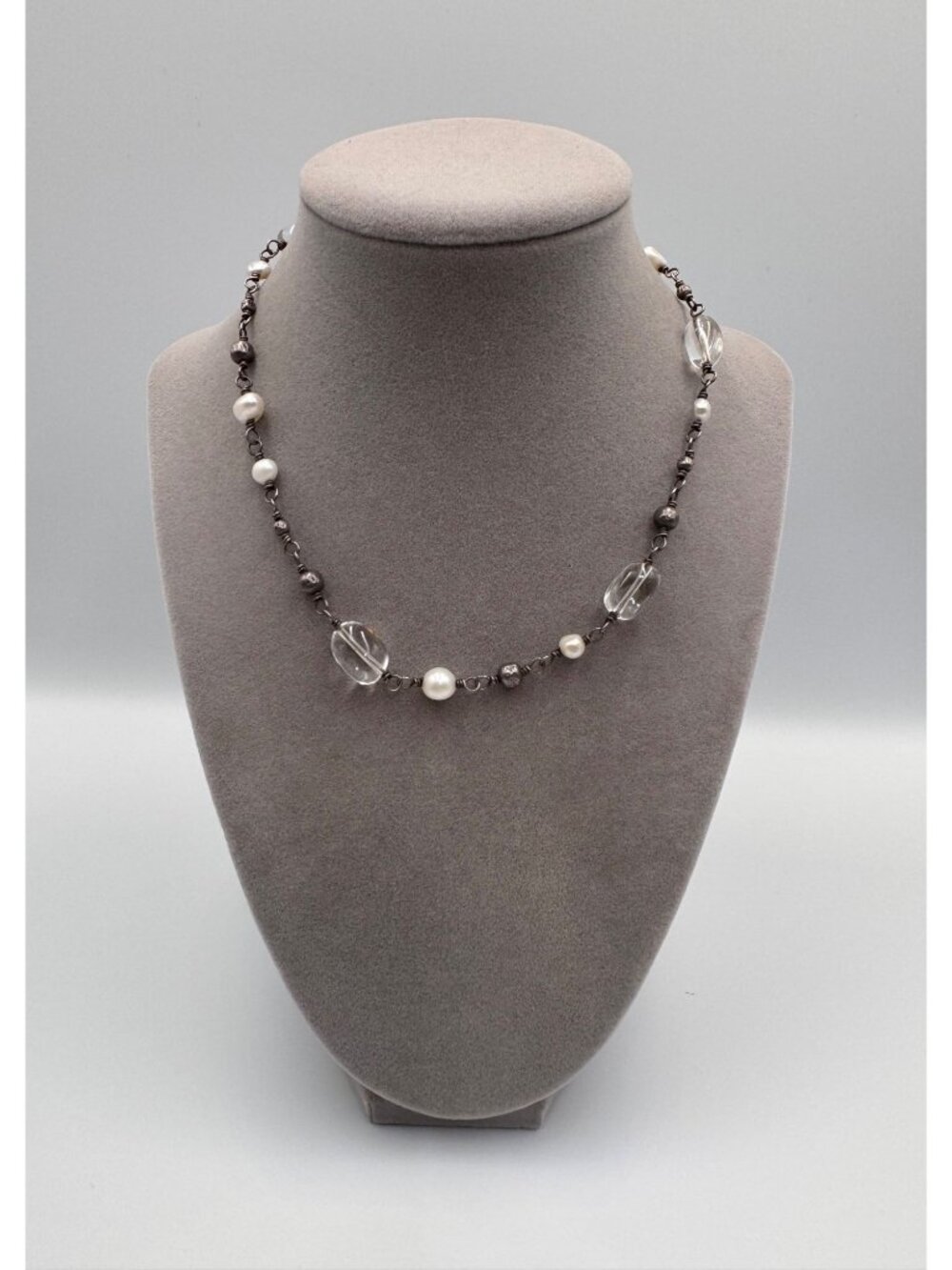 Silpada 925 Sterling Silver Freshwater Pearl Rock Crystal Necklace 17.5”